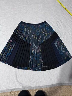 Banana Republic Navy Floral Pleated Skater Skirt